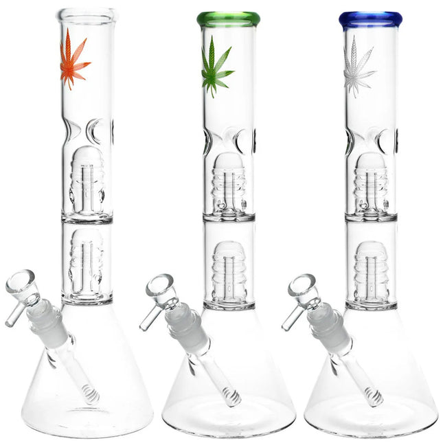 Double Stacked Hemp Leaf Beaker Water Pipe
