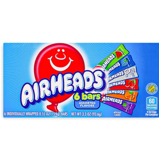Airheads 6 Bars Theater Box - assorted flavours such as watermelon, grape, cherry, orange, blueberry and the mystery flavour bar - Exotic Snacks - Kirkland - Montreal West Island
